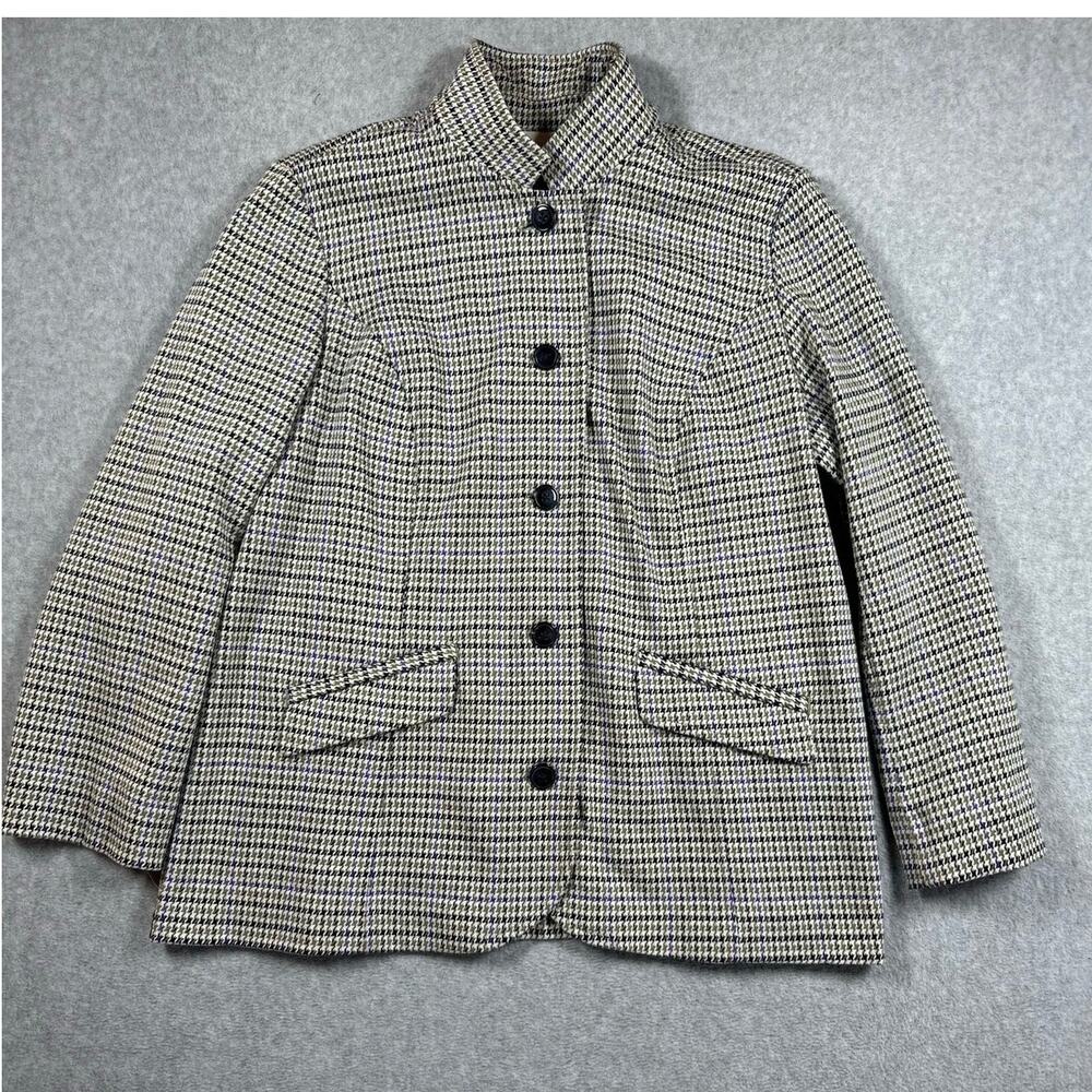J. Jill Stretch Houndstooth Blazer Women's Size Medium Beige Convertible-Collar